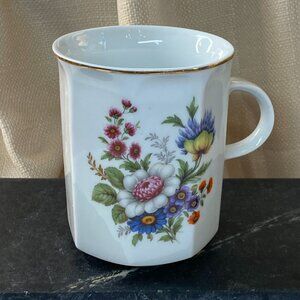 Vintage 1970's Original Bohemia Czech Porcelain Octagon Daisy Mug with Gold RIm